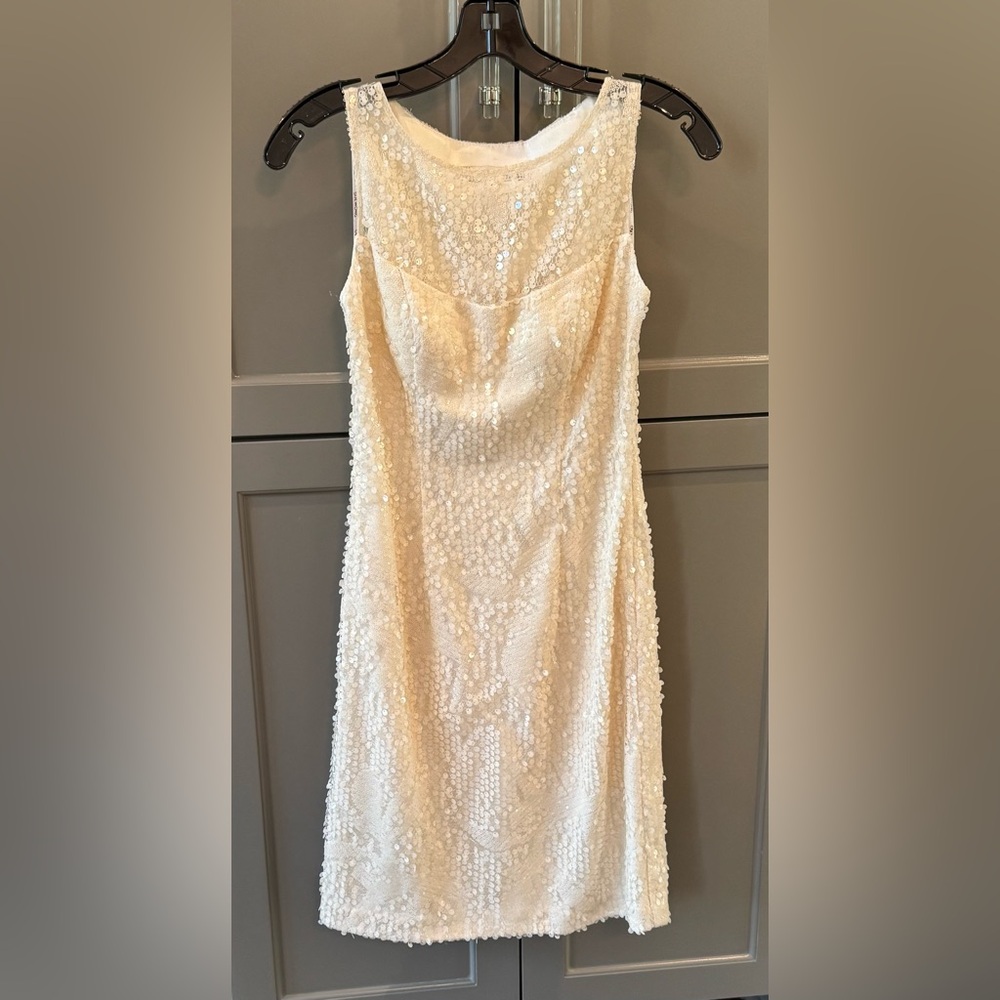 Sue Wong Cream Sequin Mini Dress